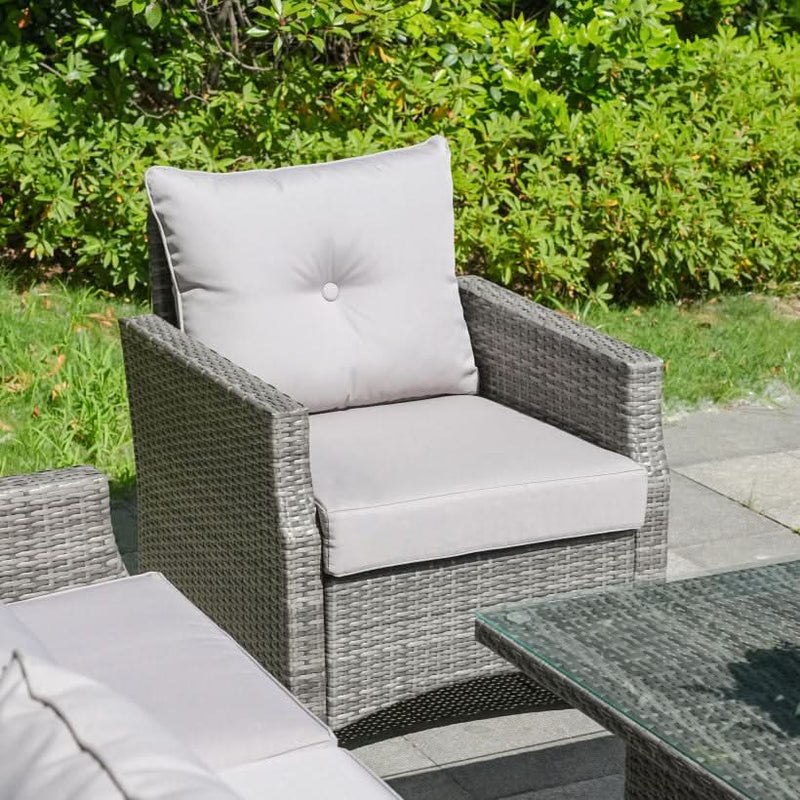 Load image into Gallery viewer, grey armchair with light grey back and base cushions
