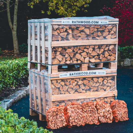 Hardwood Firewood 2m³ - 800kg Kiln Dried Logs (4 row) and Kindling