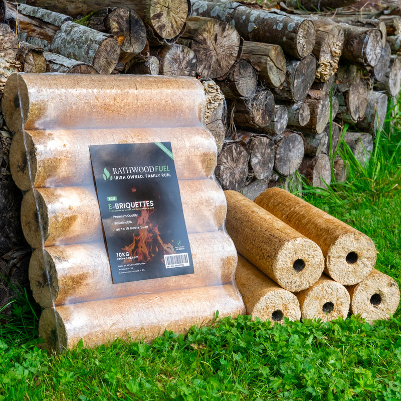 Load image into Gallery viewer, Hardwood Firewood Pallet Topper - 5 Bags of Kindling and 10 Bags of E-Briquettes
