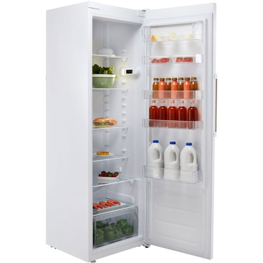 white larder fridge with drawer at the bottom