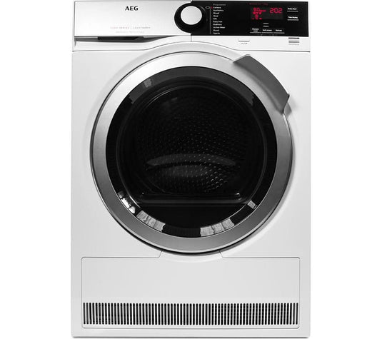 white 8kg AEG heat pump condenser dryer