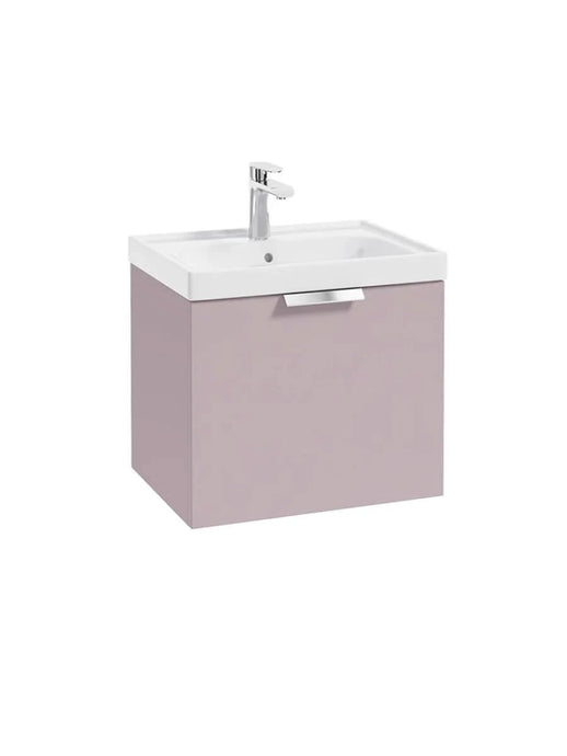 wall hung 1 drawer vanity unit in matt cashmere pink