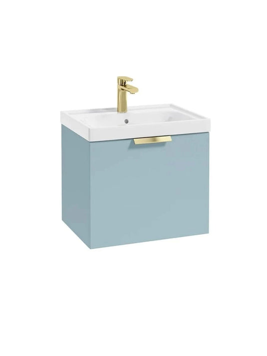 wall hung 1 drawer vanity unit in matt morning sky blue