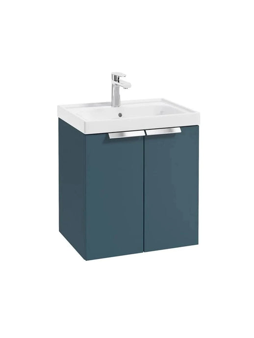 wall hung 2 door vanity unit in matt ocean blue