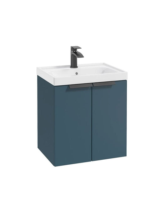 wall hung 2 door vanity unit in matt ocean blue