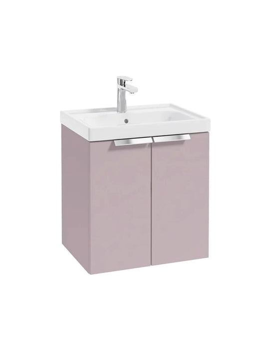 wall hung 2 door vanity unit in matt cashmere pink