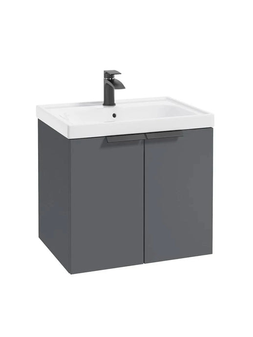 wall hung two door vanity unit in matt midnight grey