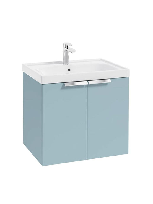 wall hung two door vanity unit in matt morning sky blue