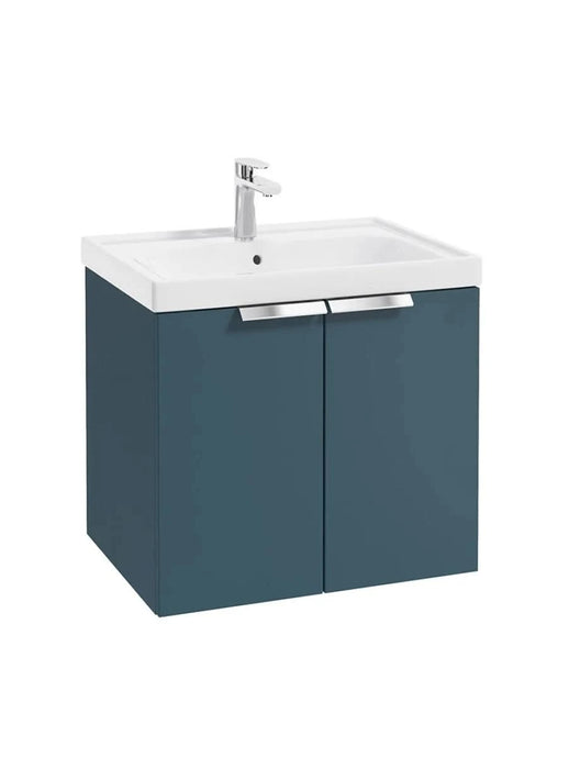 wall hung 2 door vanity unit in matt ocean blue