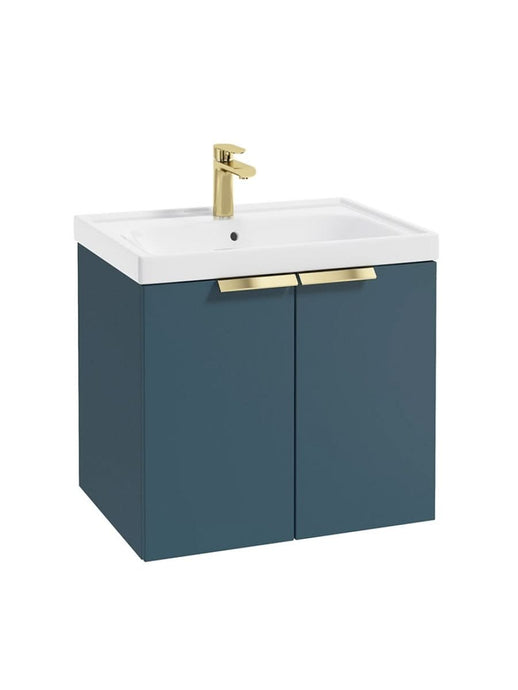 wall hung 2 door vanity unit in matt ocean blue