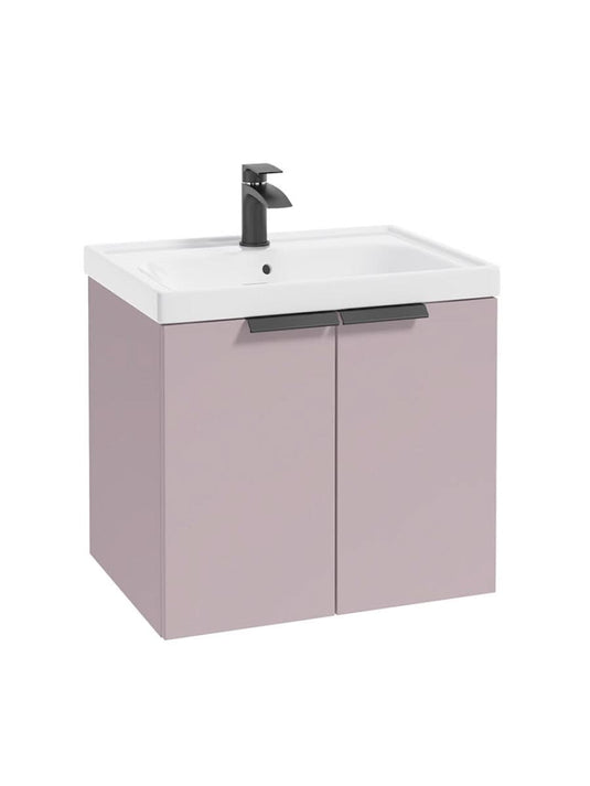 wall hung 2 door vanity unit in matt cashmere pink