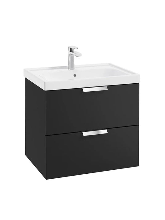 wall hung 2 drawer vanity unit in matt black