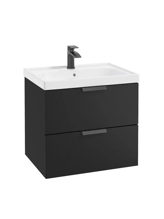 wall hung 2 drawer vanity unit in matt black