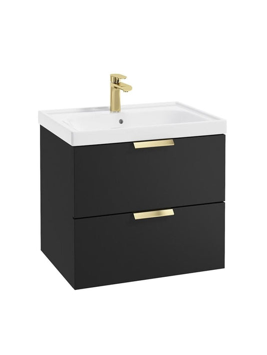 wall hung 2 drawer vanity unit in matt black