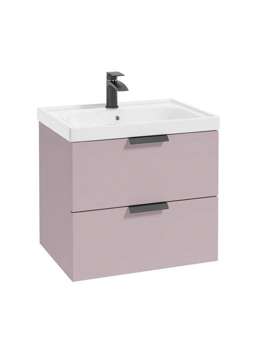 wall hung 2 drawer vanity unit in matt cashmere pink