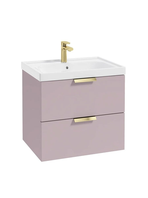 wall hung 2 drawer vanity unit in matt cashmere pink