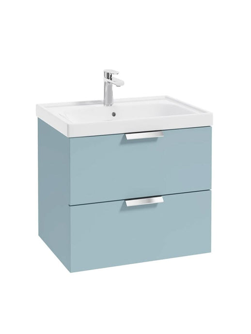 wall hung 2 drawer vanity unit in matt morning sky blue