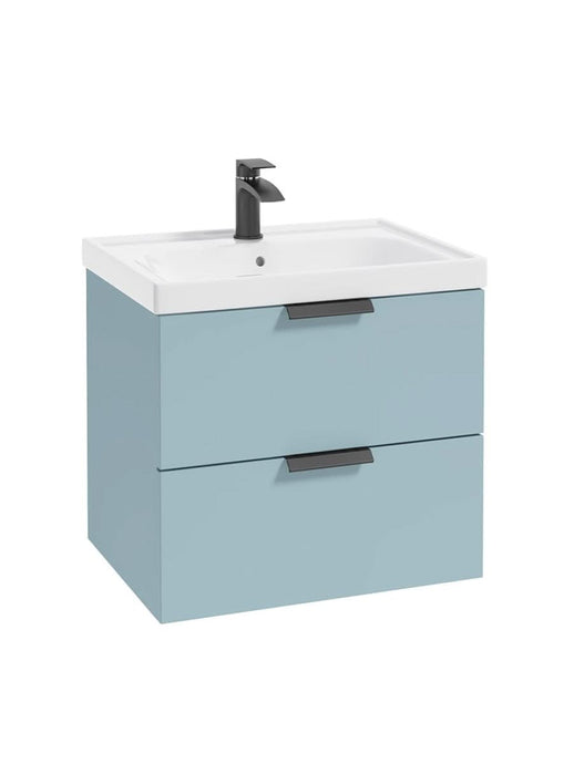 wall hung 2 drawer vanity unit in matt morning sky blue