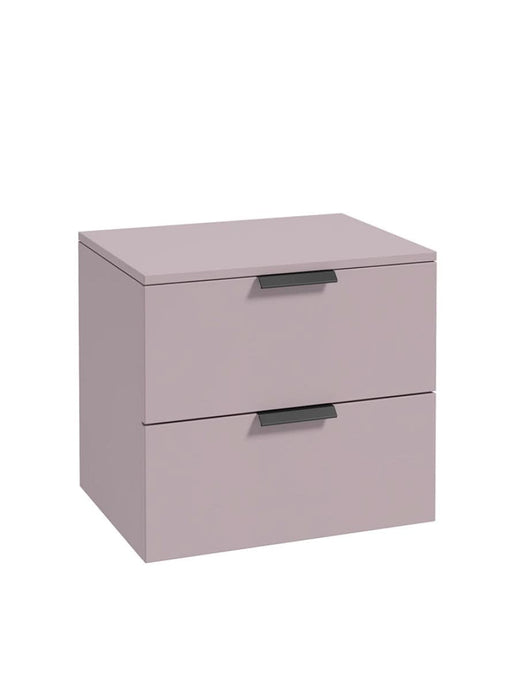 wall hung 2 drawer countertop vanity unit in matt cashmere pink