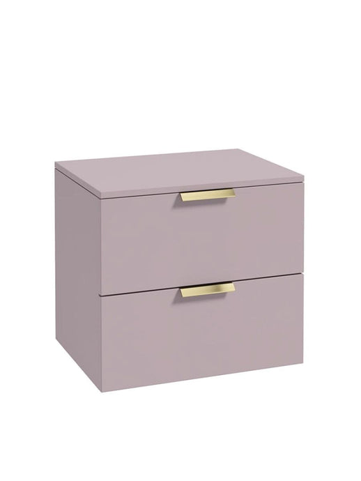 wall hung 2 drawer countertop vanity unit in matt cashmere pink