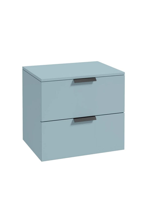 wall hung two drawer countertop vanity unit in matt morning sky blue