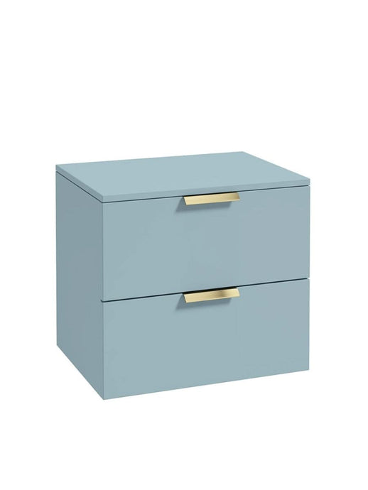 wall hung 2 drawer countertop vanity unit in matt morning sky blue