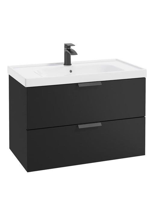 wall hung 2 drawer vanity unit in matt black