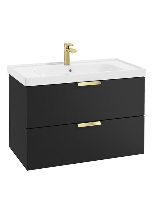 wall hung 2 drawer vanity unit in matt black