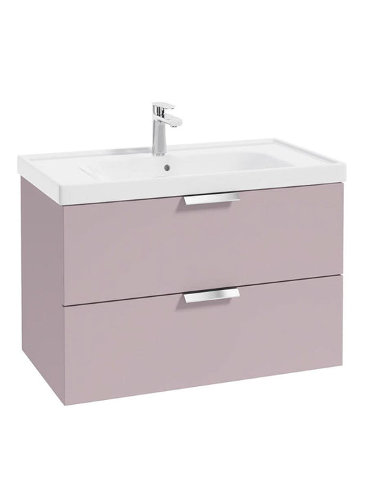 wall hung 2 drawer vanity unit in matt cashmere pink