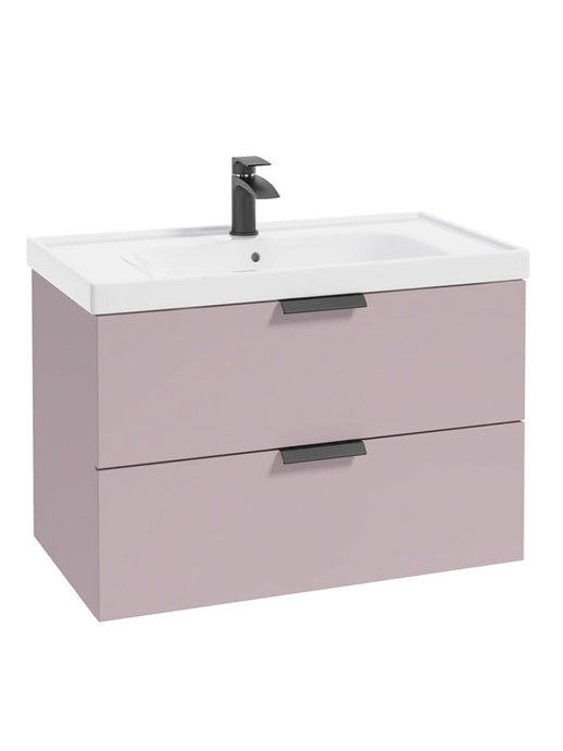 wall hung 2 drawer vanity unit in matt cashmere pink