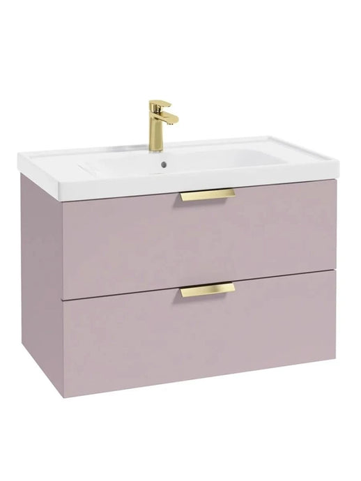 wall hung 2 drawer vanity unit in matt cashmere pink