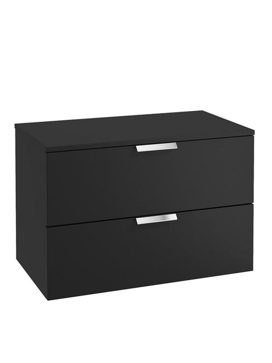 wall hung 2 drawer countertop vanity unit in matt black