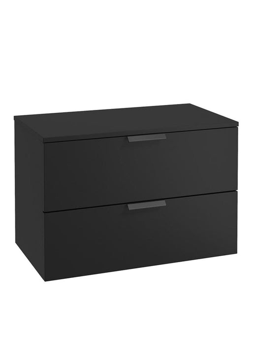 wall hung 2 drawer countertop vanity unit in matt black