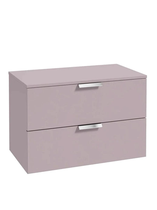 wall hung 2 drawer countertop vanity unit in matt cashmere pink