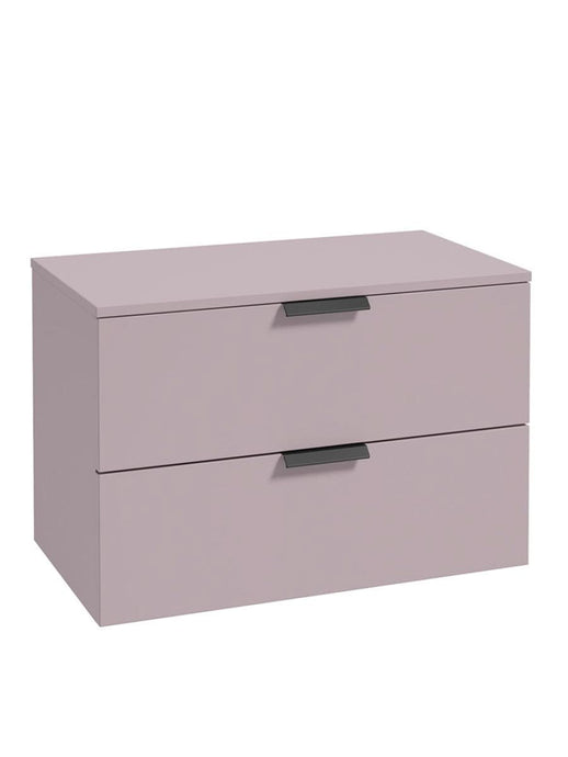 wall hung 2 drawer countertop vanity unit in matt cashmere pink