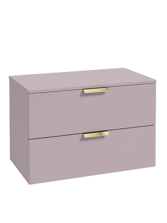 wall hung 2 drawer countertop vanity unit in matt cashmere pink