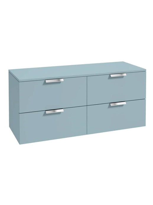 wall hung 4 drawer vanity unit in matt morning sky blue