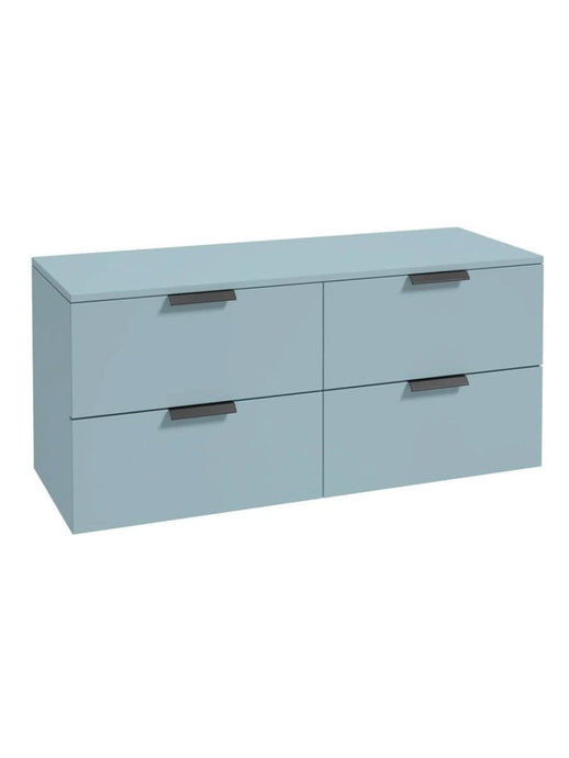 wall hung 4 drawer vanity unit in matt morning sky blue