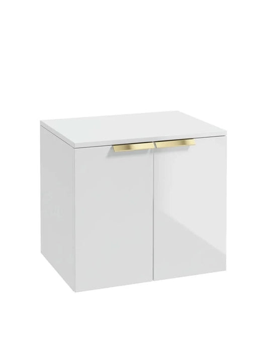 wall hung 2 door countertop vanity unit in gloss white