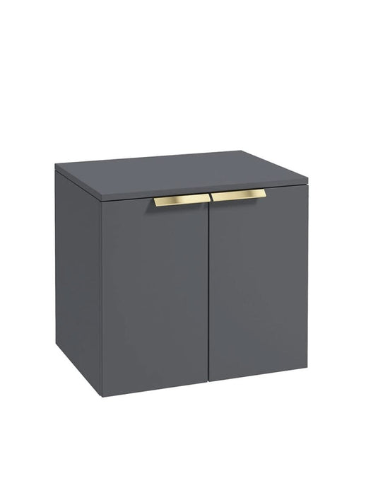 wall hung 2 door countertop vanity unit in matt midnight grey