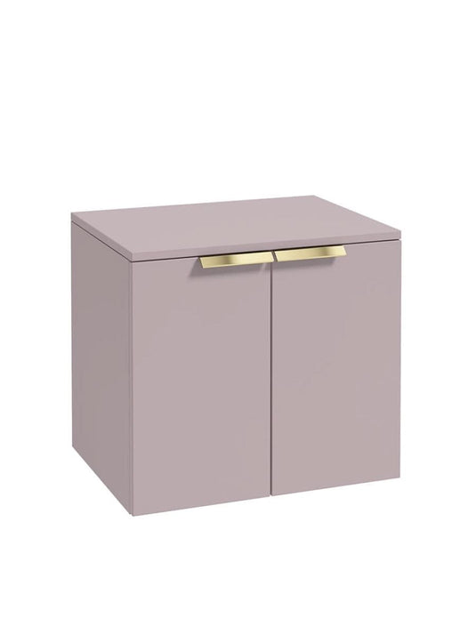 wall hung 2 door countertop vanity unit in matt cashmere pink