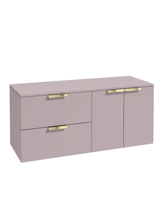 wall hung 2 door 2 drawer vanity unit in matt cashmere pink