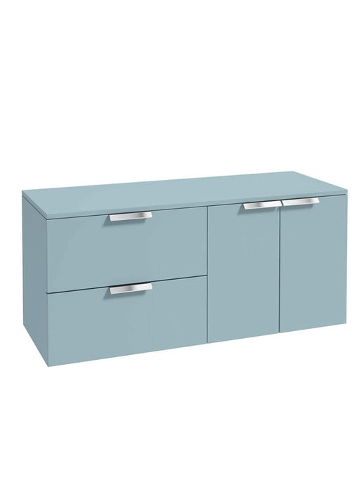 wall hung 2 drawer 2 door vanity unit in Matt Morning Sky Blue