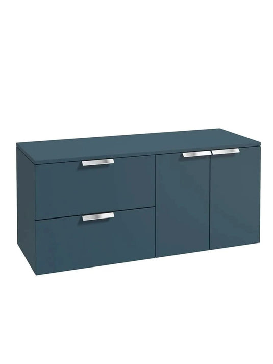 wall hung 2 drawer 2 door vanity unit in matt ocean blue 