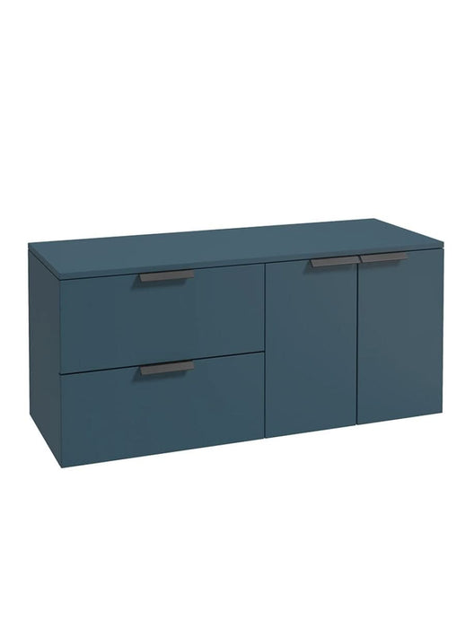 wall hung 2 drawer 2 door vanity unit in matt ocean blue