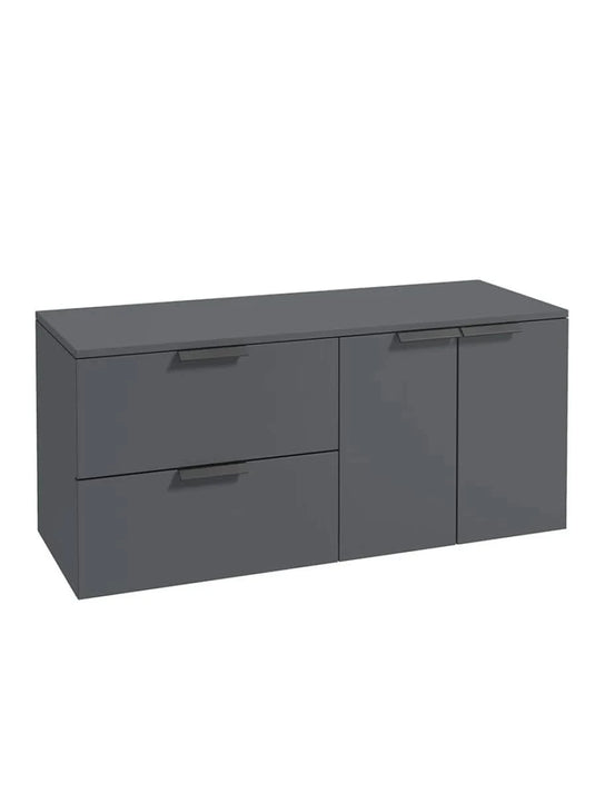 wall hung 2 drawer 2 door vanity unit in matt midnight grey