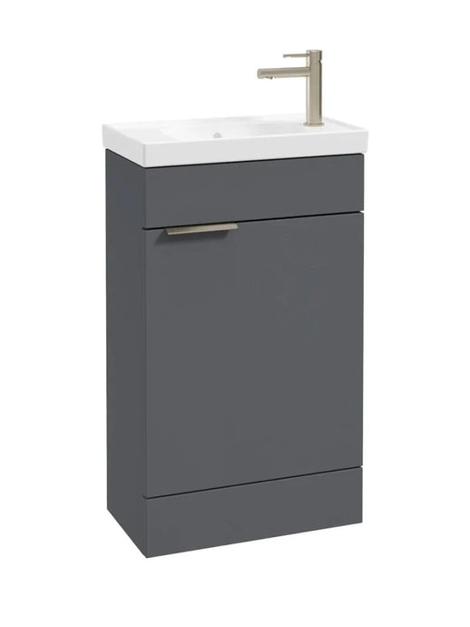 Sonas Stockholm Floorstanding 50Cm Cloakroom Vanity Unit | Matt Midnight Grey | Brushed Nickel Handle