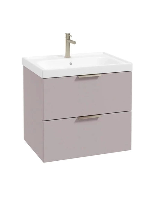 wall hung 2 drawer vanity unit in matt cashmere pink