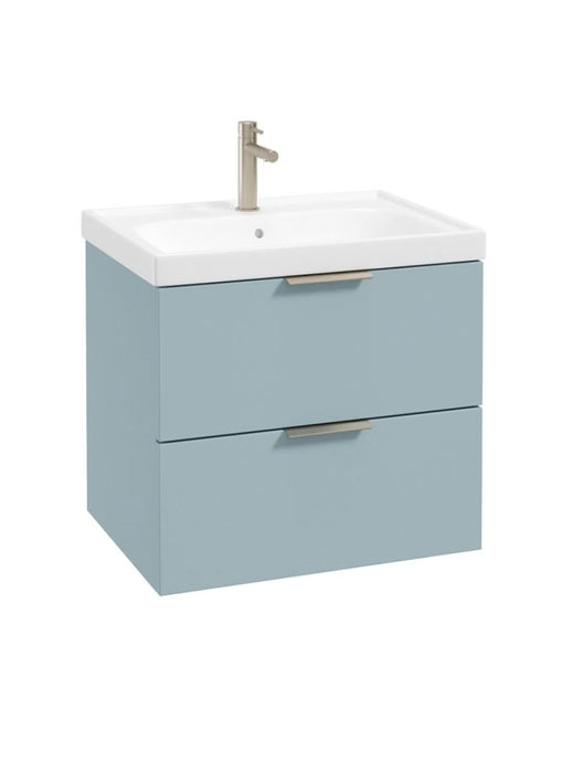 wall hung 2 drawer vanity unit in matt morning sky blue