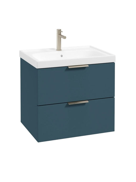 wall hung 2 drawer vanity unit in matt ocean blue